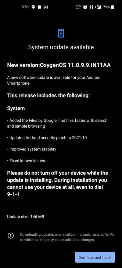 OnePlus 8 OxygenOS 11.0.9.9 OTA