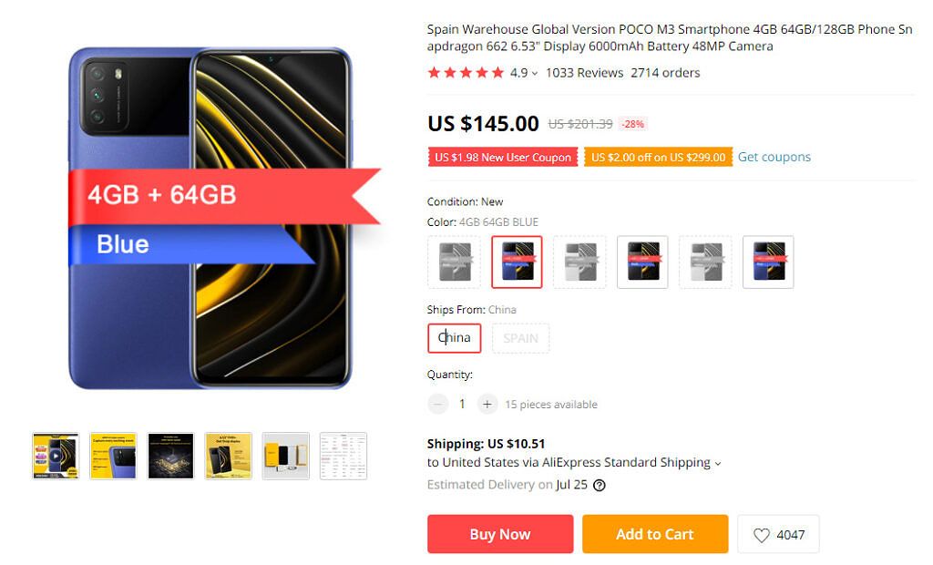 The POCO M3 on AliExpress.