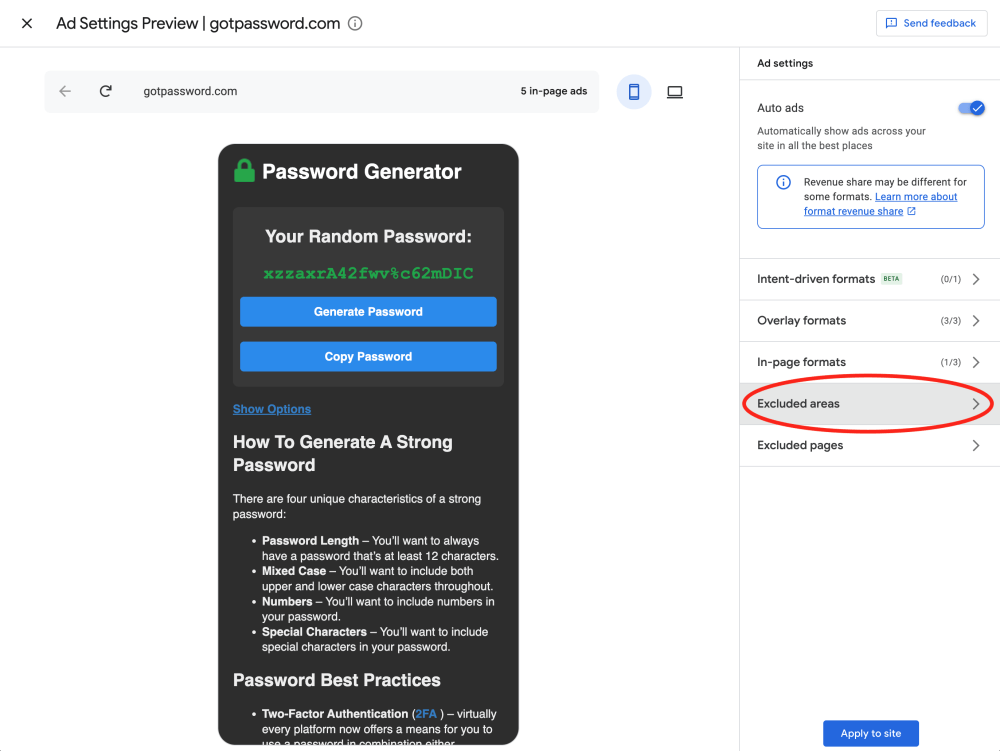 Adsense Ad Settings Preview